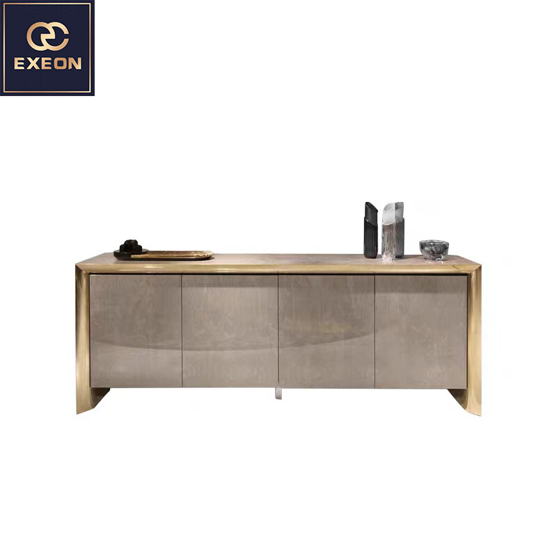 Scandinavian Design Lobby Entrance Furniture Stainless Steel Console Table with Solid Wood Countertop