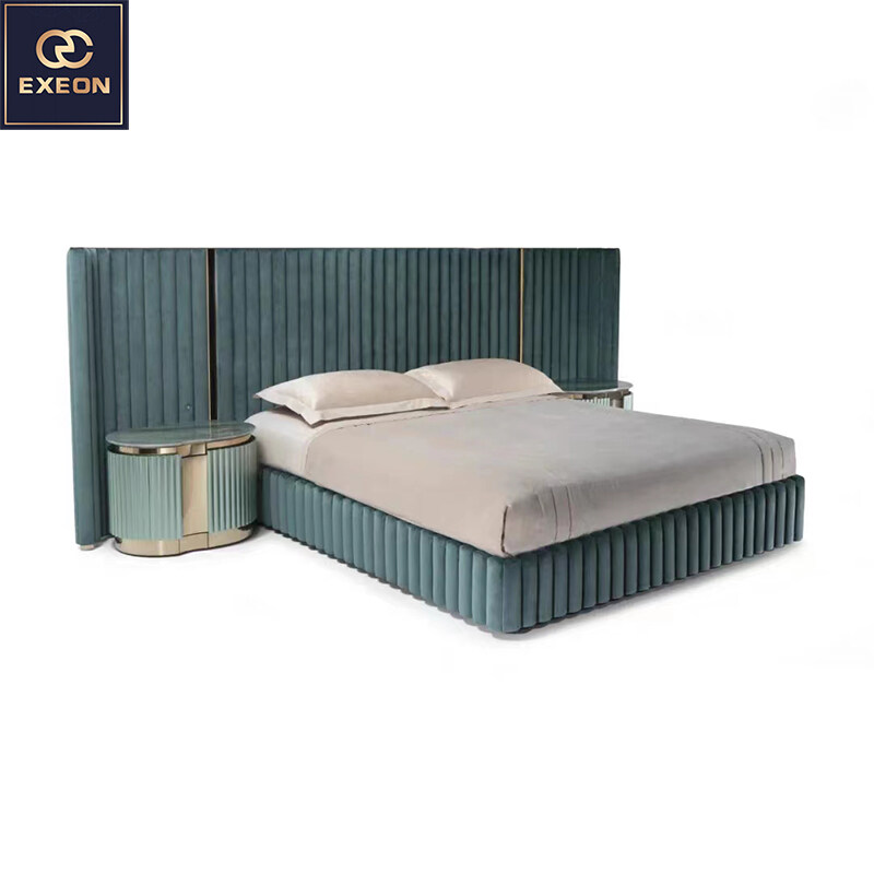 Modern Big Headboard Bed Room Furniture Hot Sale Fabric Modern King Size Bed