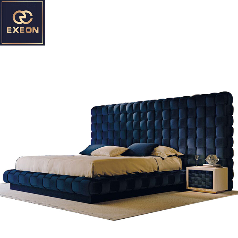 Wooden Structure Velvet Upholstery Bed