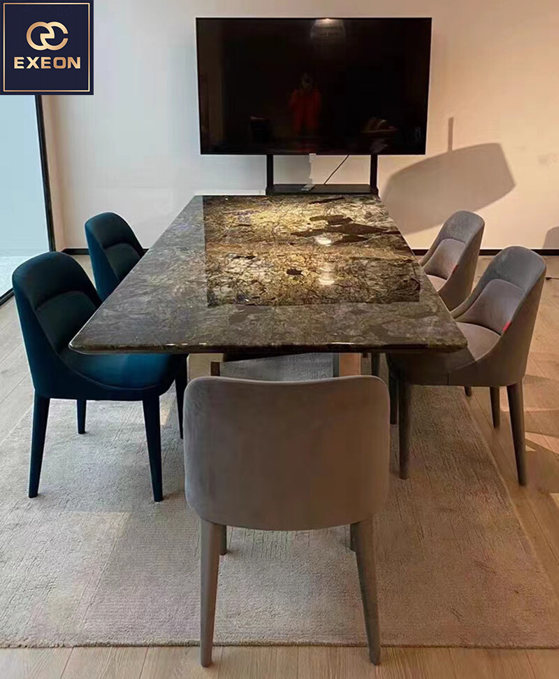 Customized Dining Room Marble Turkiye Table Leg Slot  Villa Large Table And Chair Table Set
