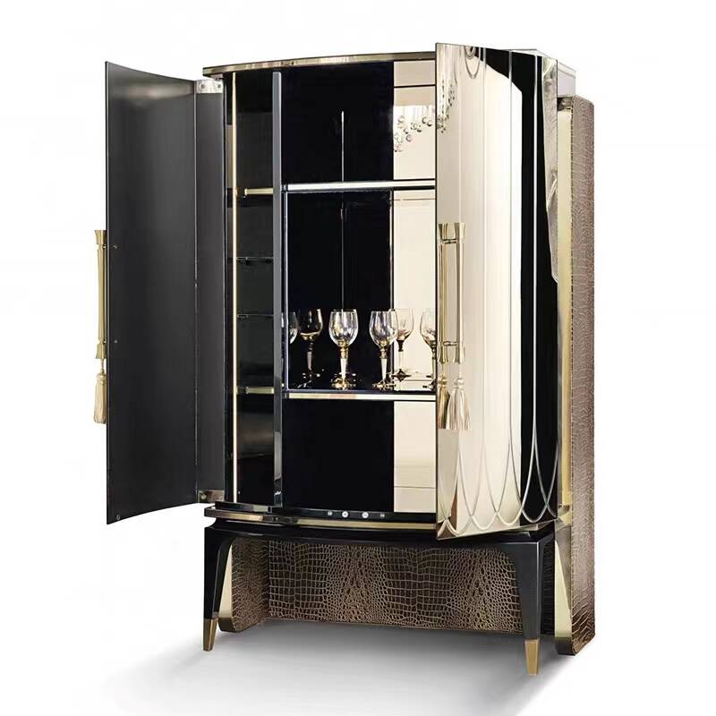 High-end Italian light luxury villa living room home design against the wall wine cabinet