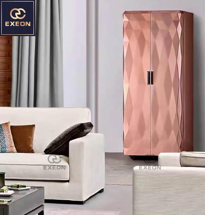 High-end Italian art luxury villa living room pink home design wine cabinet