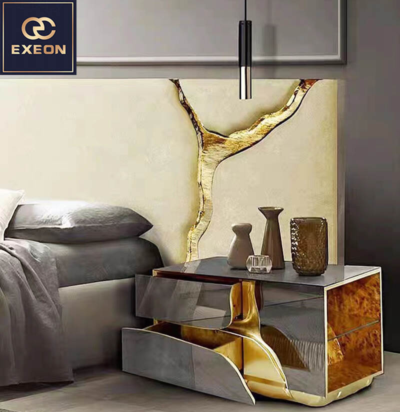 Luxury nightstand - Wooden nightstand - stainless steel cabinet