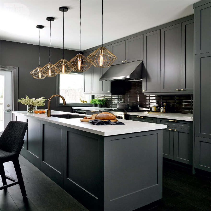 Dark Grey Moulding Classic Kitchen Cabinets