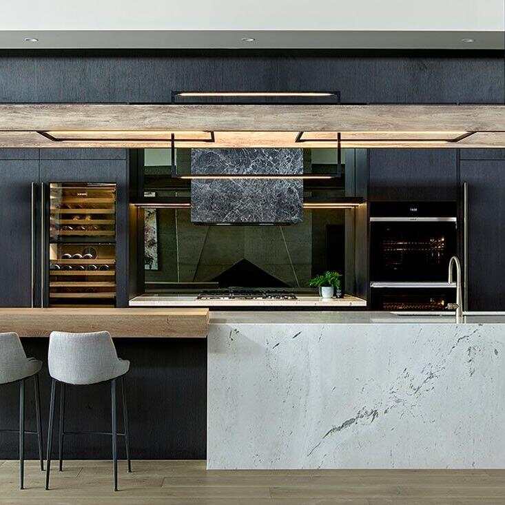 Dark Grey Kitchen With Big Island Cabinet