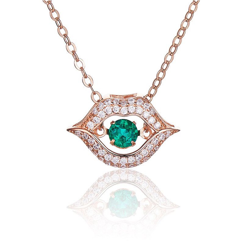 Women'S Necklace Pendant 925 Sterling Silver Necklace 0.25Ct Round Cultivated Emerald Simple Fashion High Jewelry