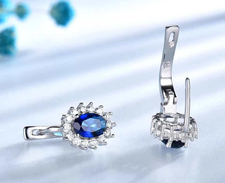 gemstone clip on earrings, 925 sterling silver clip on earrings, sapphire clip on earrings, blue sapphire clip on earrings, clip on earrings sapphire