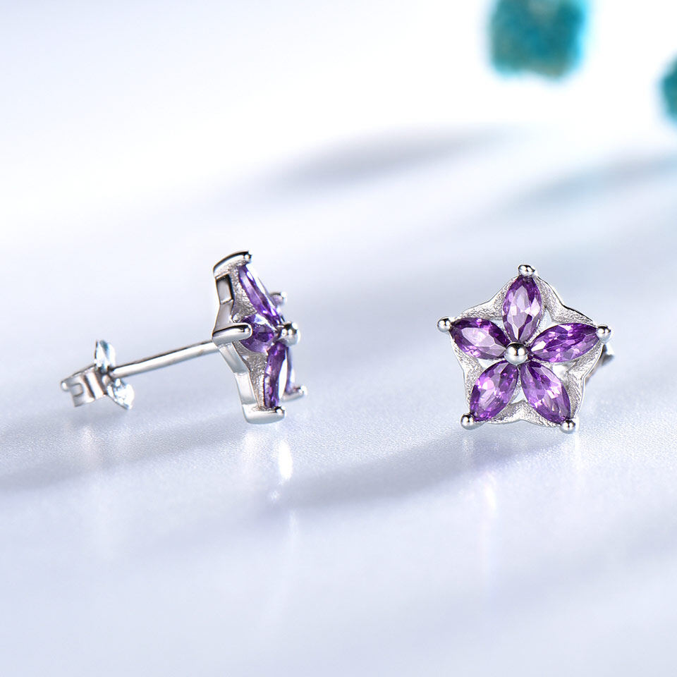 flower earring studs, flower earrings studs, amethyst stud earrings, amethyst diamond stud earrings, amethyst diamond stud earrings, amethyst stud earrings sterling silver