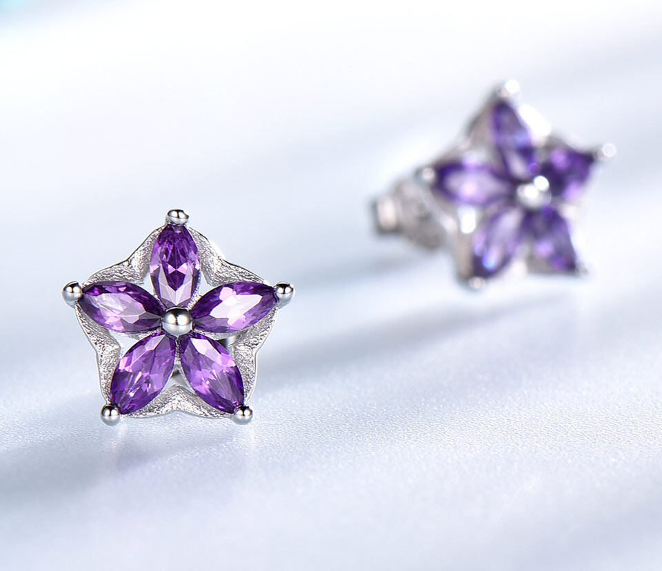 flower earring studs, flower earrings studs, amethyst stud earrings, amethyst diamond stud earrings, amethyst diamond stud earrings, amethyst stud earrings sterling silver