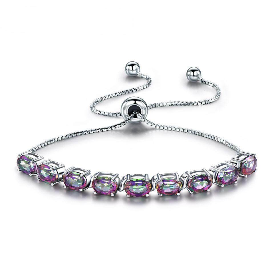 Genuine Rainbow Mystic Topaz Bracelets & Bangles Real 925 Sterling Silver Bracelets For Women Free Expansion Fine Jewelry