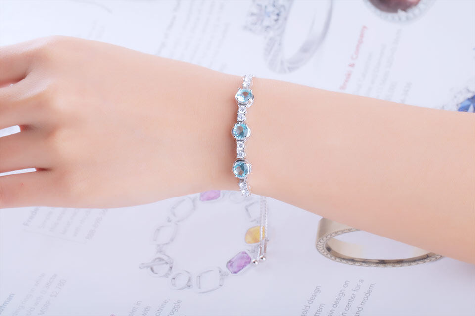 sterling silver blue topaz bracelet, silver 925 bracelets, silver bracelet 925