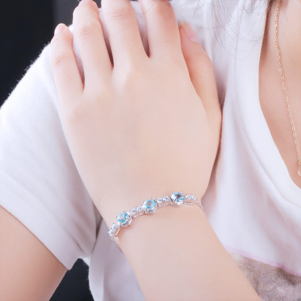 sterling silver blue topaz bracelet, silver 925 bracelets, silver bracelet 925