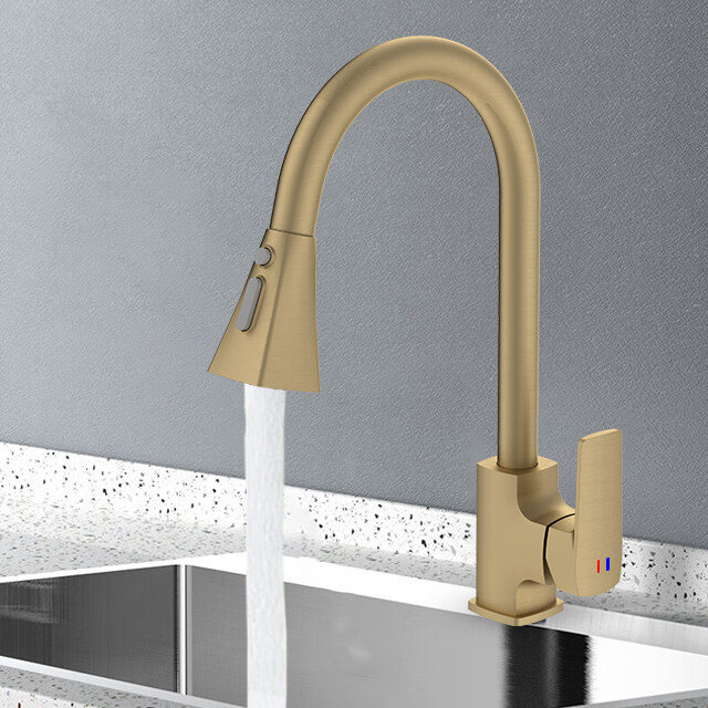 Brushed Gold Pull Down Hot-cold Water Outlet Brass Kitchen Faucet.jpg