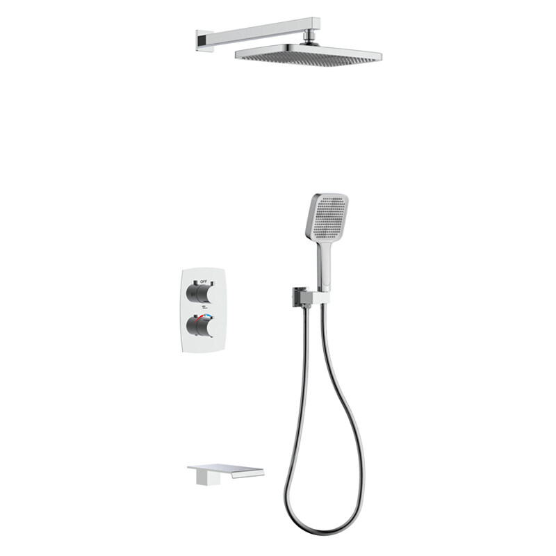 china thermostatic bath filler shower set factory Multi-function Bathroom Concealed Outlet  Brass Rainfall Shower Set