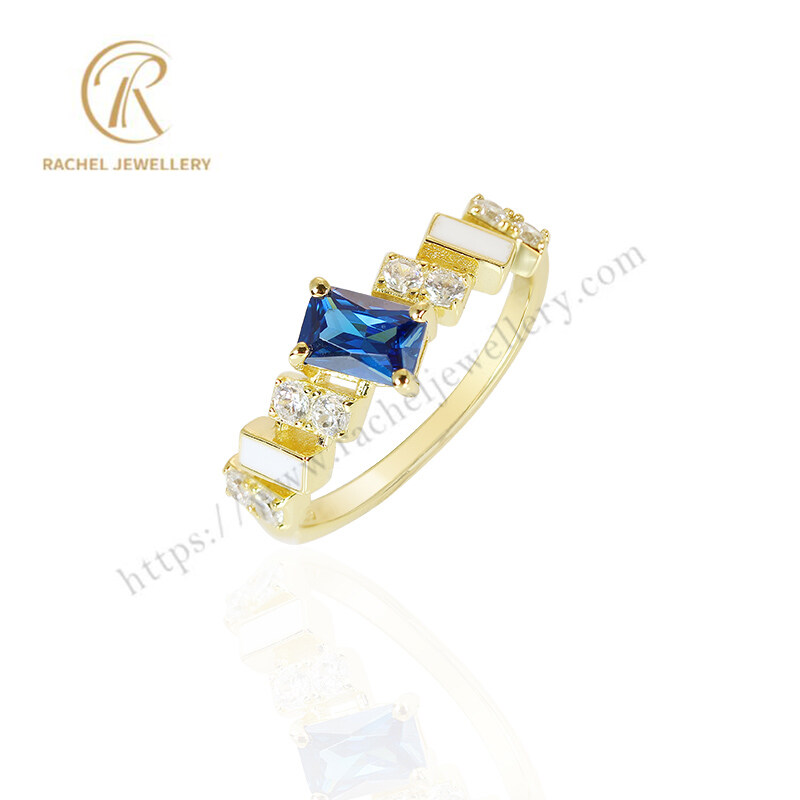 Sapphire AAA White Zircon Custom Enamel Design 925 Silver Ring