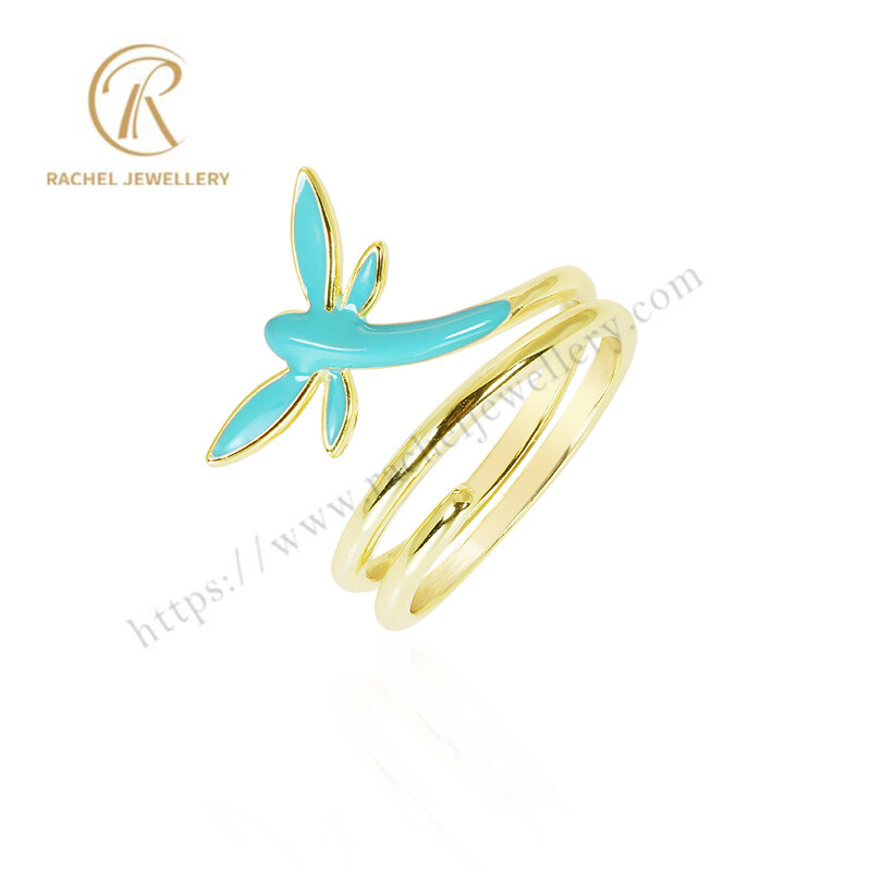 Dragonfly Style Green Custom Enamel Factory Jewellery Ring