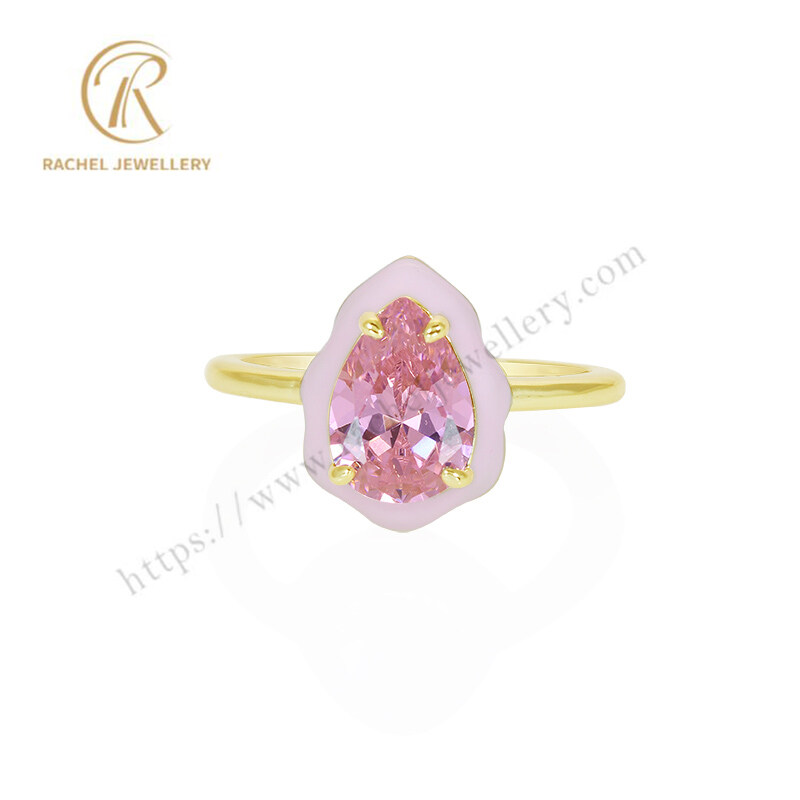 Pear Pink Zircon Matching Enamel Color Wholesale Hot 925 Ring