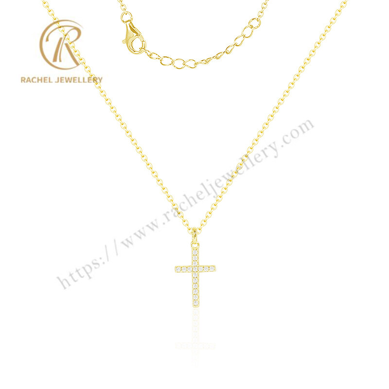 14K Gold Plated Cubic Zirconia Cross Faith Pendant Necklaces for Women