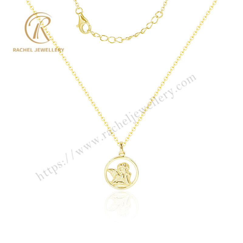 Cute Jewelry Solid 925 Silver Gold Plated Angle Coin Necklace For Women Wing Necklace