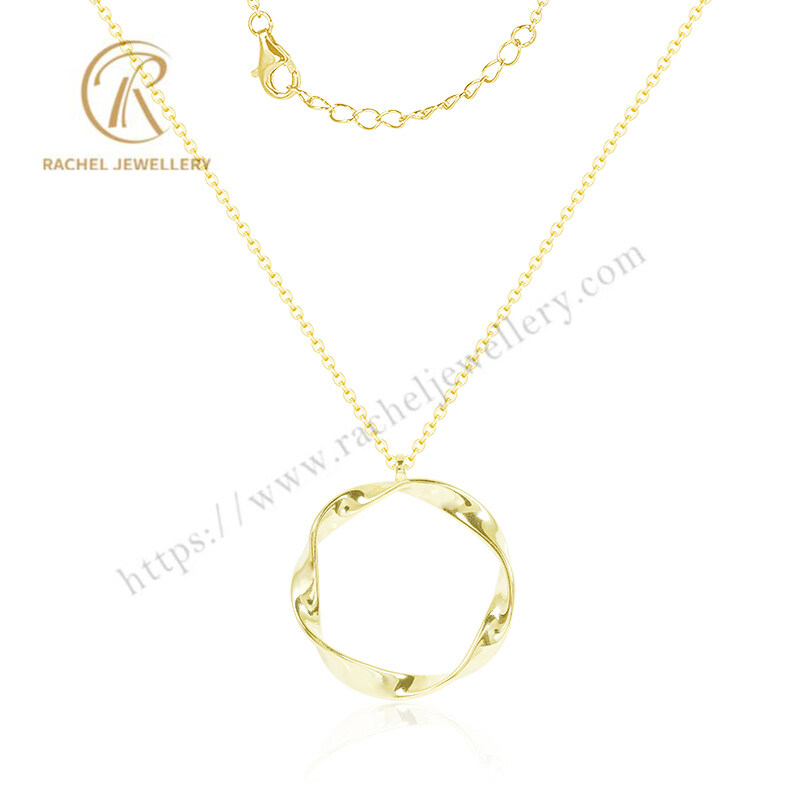 Hip Hop Jewelry 100%  925 Sterling Silver Circle Plain Necklace Gold Plated For Women Necklace