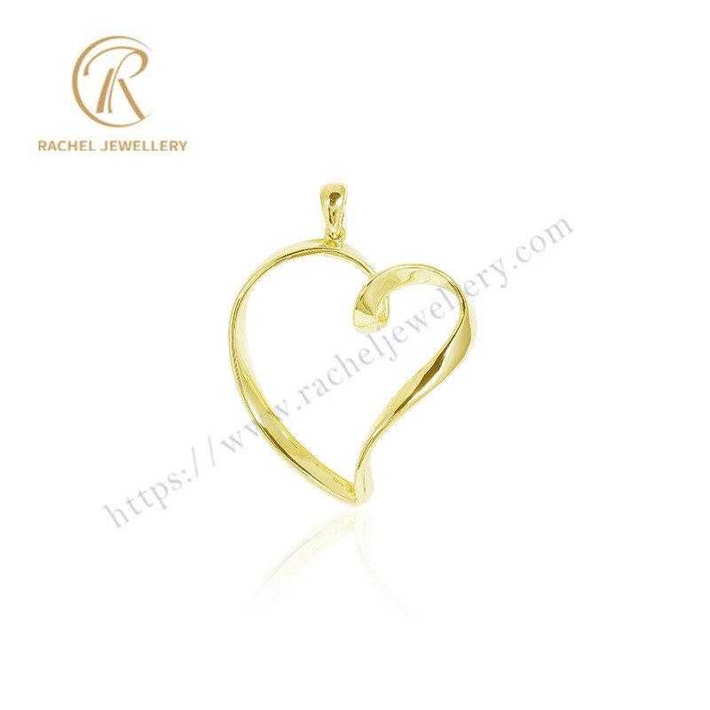 Valentine's Day Jewelry Simple Heart Shape S925 Silver 14K Gold Plated Pendant for Love Gift