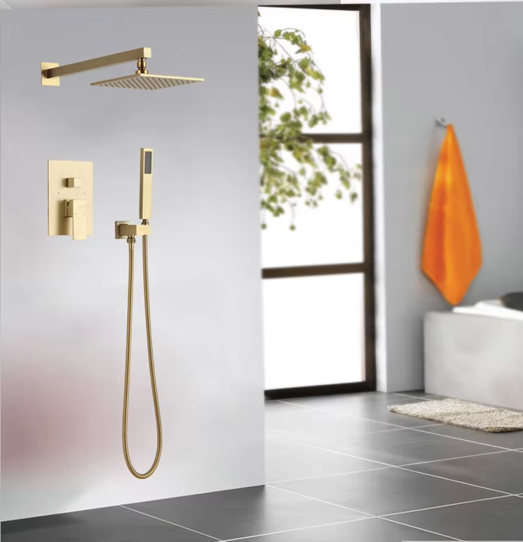 Wholesale Brushed Gold Luxury Wall Mounted Concealed Shower Head & Hand Shower Set