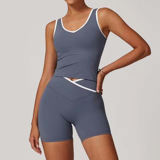 Women's High Waist Sports Bra Suit Custom Logo Cross Print Contrast Backless Tight Naked Yoga & Running Fitness Clothes