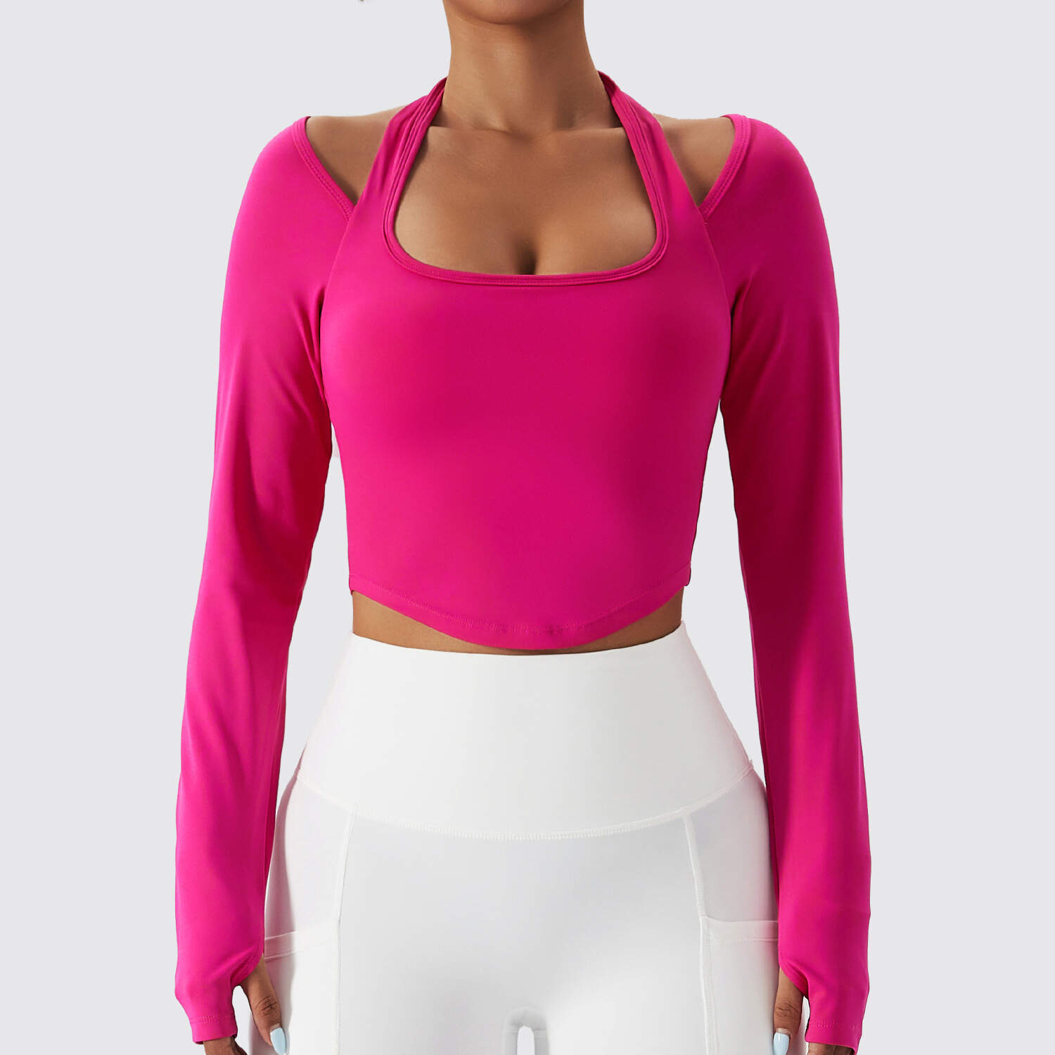 Breathable T-Shirt Long Sleeve Yoga Suit Women'S Quick-Dried Fitness Dress With Neck Training Running Top
