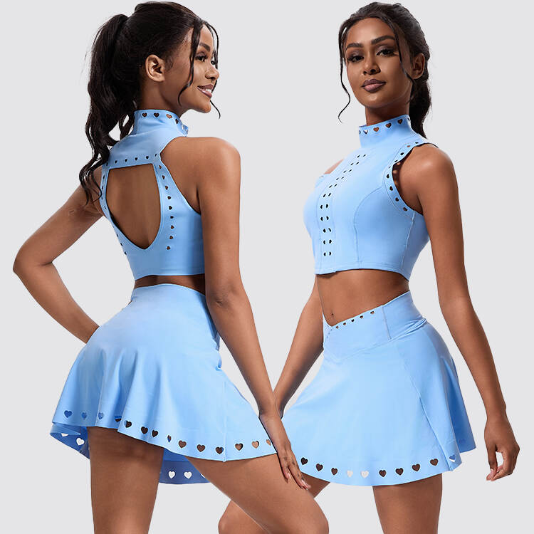 Custom Tennis Set Half High Neck Hollowed Out Sports Tennis Skirt Two Piece Set