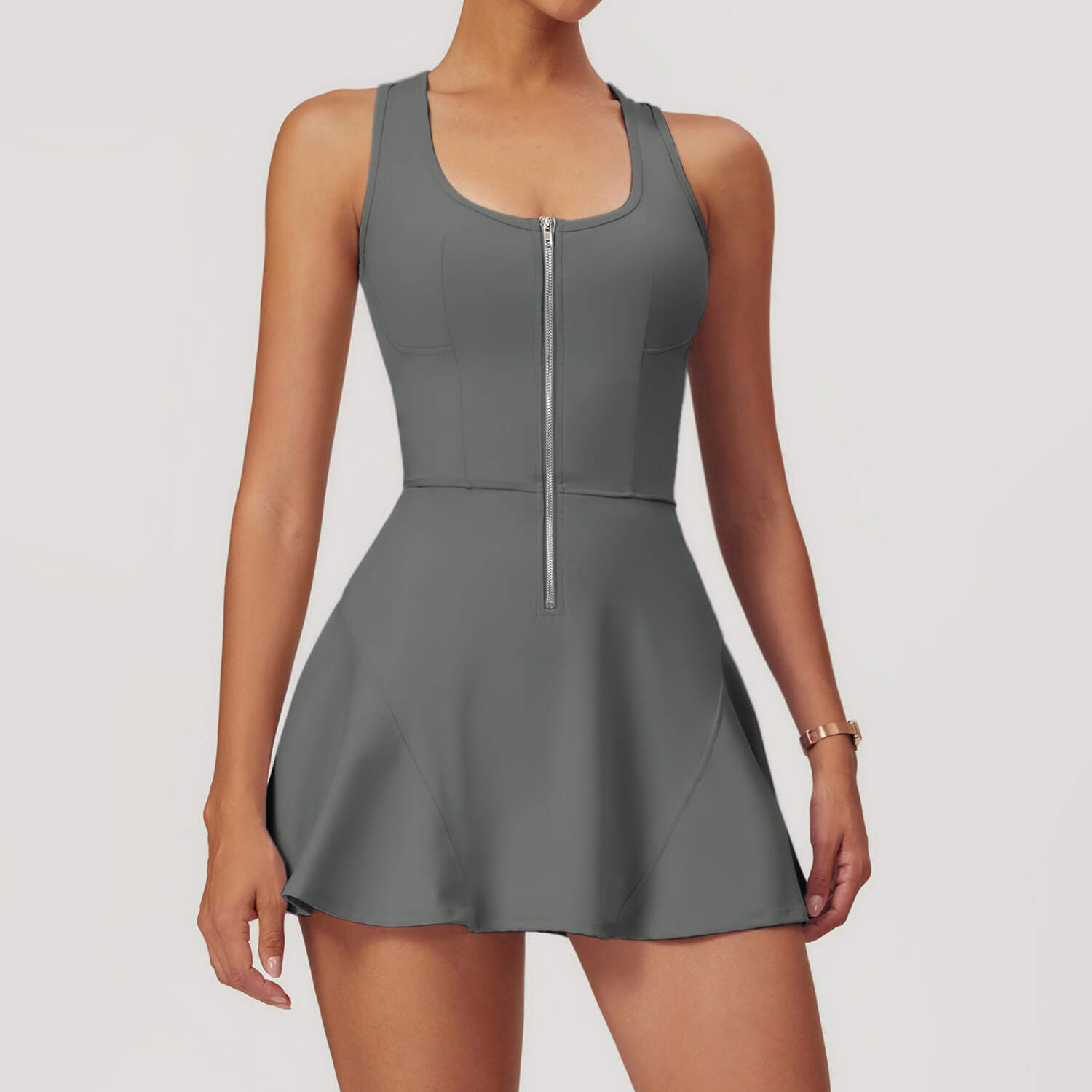 OEM ODM Running Half Zipper Racer Back Sports Dress Bottoming Shorts 2 Piece Set Fitness Wear Golf Skirt Tennis Dress For Women