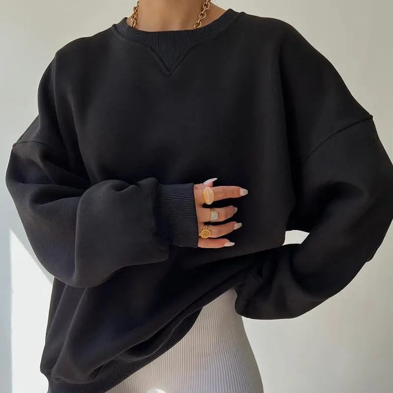Custom Drop Shoulder Oversized Pullover Cotton Crewneck for Women