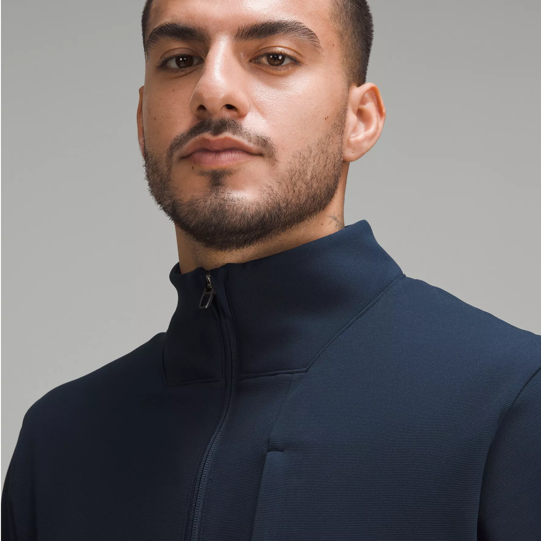 Men solid plain casual coat custom logo stand collar polyester jacket with invisible zipper pocket for men simple style coats