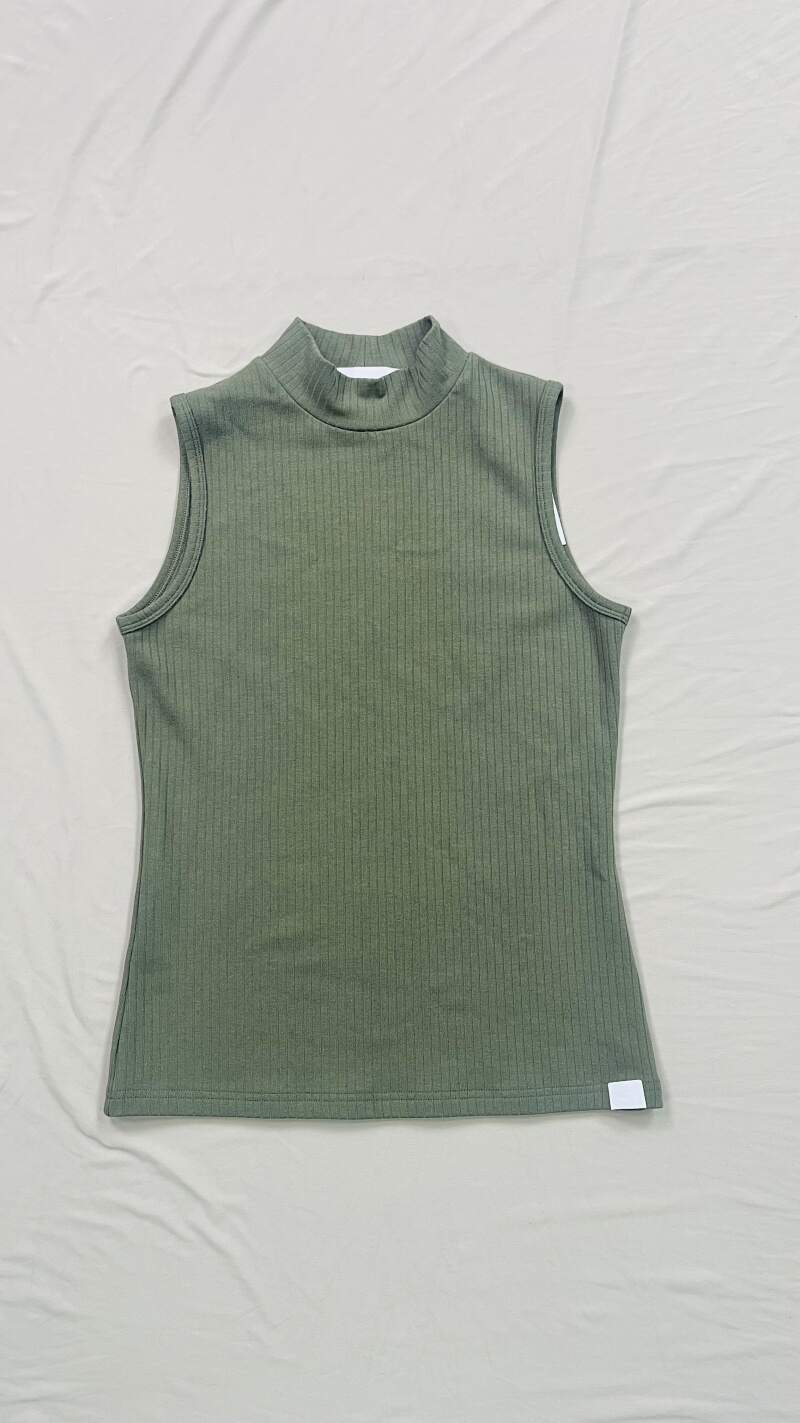 Womens Ribbed High Neck Slim Fit Sleeveless Sports Athletic Running Gym Yoga Tank Top