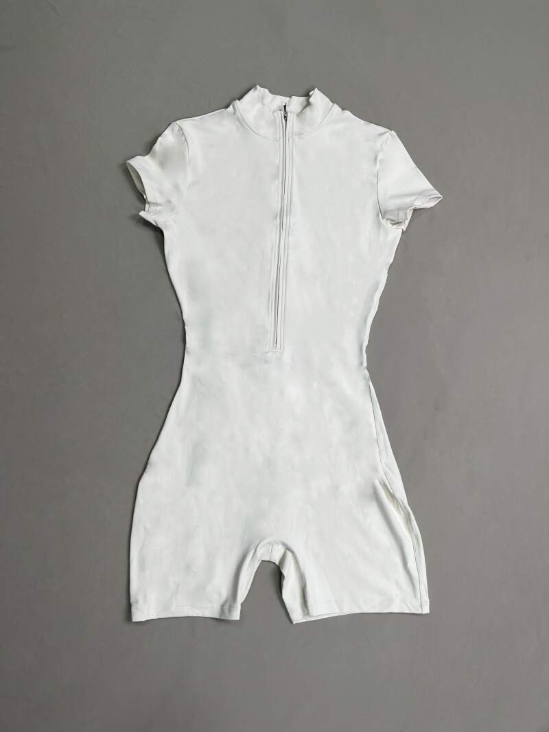 Women Short Sleeve Workout Jumpsuit Zip Up Romper One Piece Yoga Workout Bodysuit