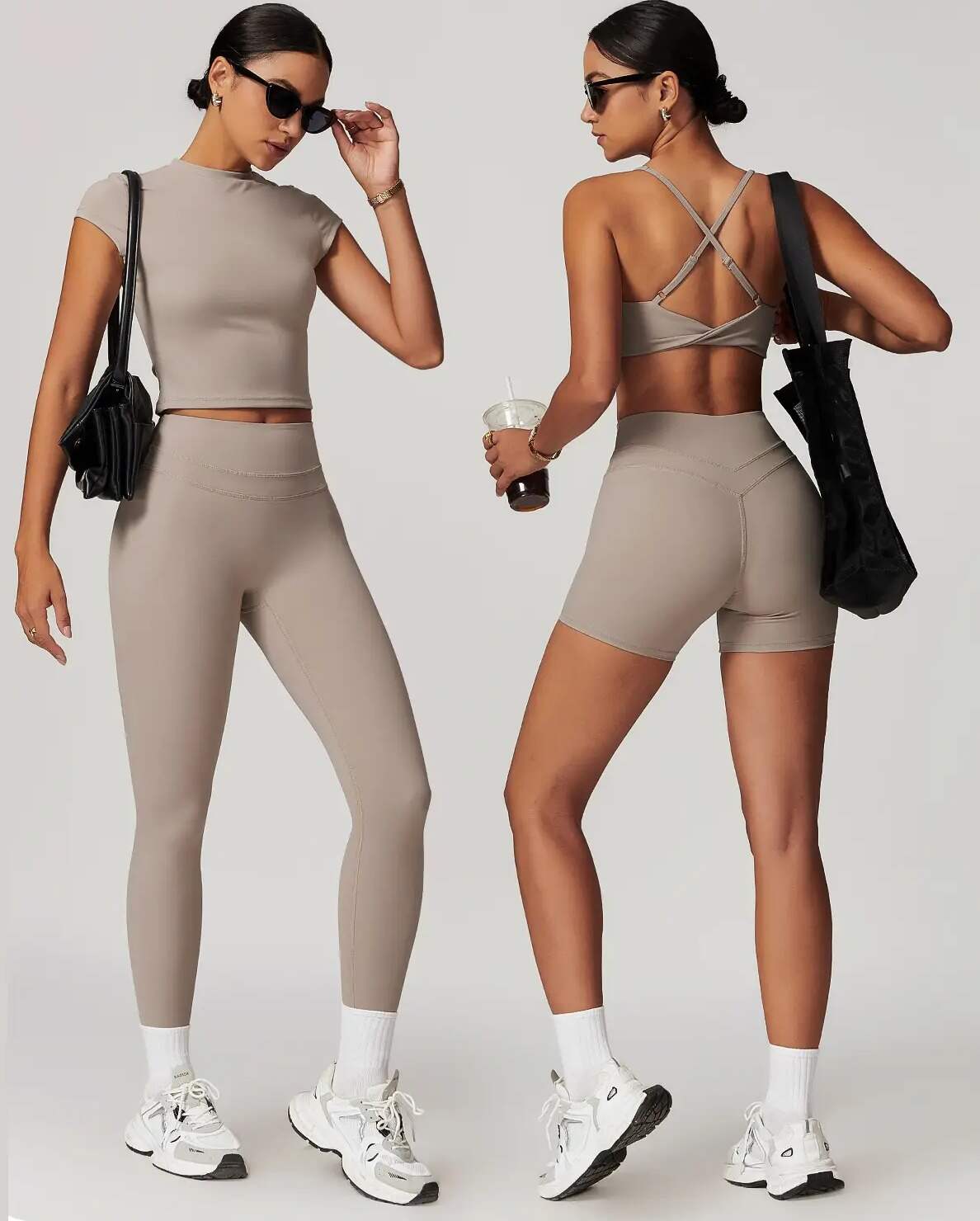 High Elastic Activewear Women Workout Set Short Sleeve Fitness Sports Yoga Gym Wear