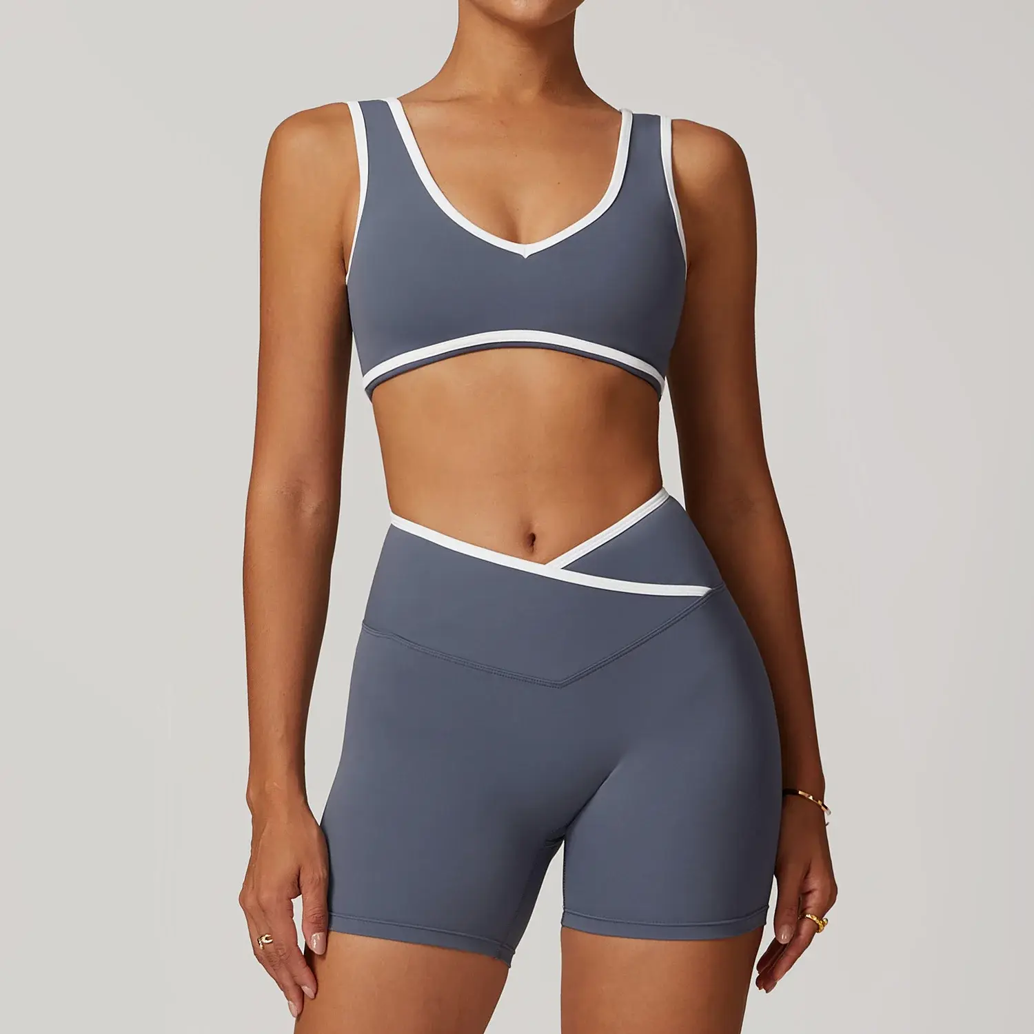 2PCS Yoga Set Women Gym Short Sleeve Sportswear Workout Clothes Athletic Wear Legging Fitness Bra Crop Top Sports Push-up Suits