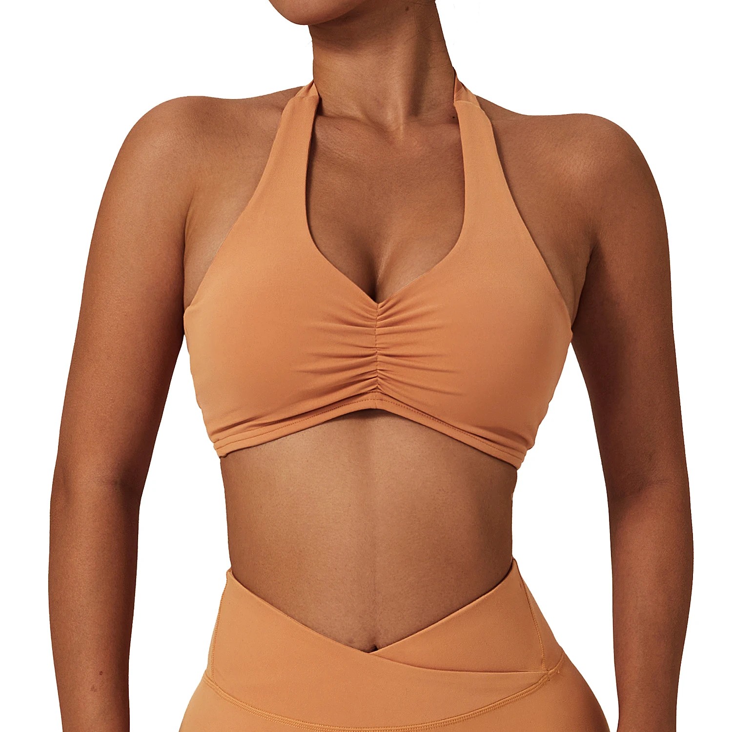 Top Quality Women's Shockproof V Cut Halter Neck Sports Bra Fitness Yoga Running Wear Sports Bra Custom