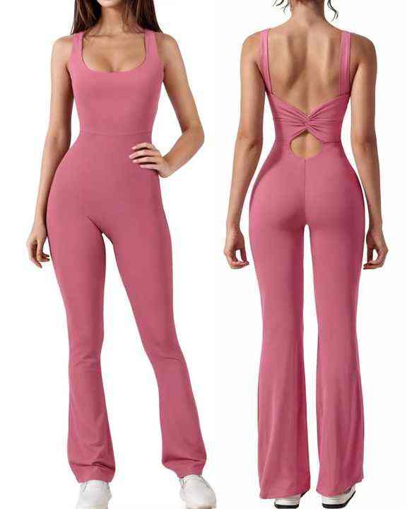 backless yoga romper, women’s athletic jumpsuit, wide leg workout jumpsuit, sleeveless sports romper, flare leg one piece outfit, fitness romper women, stretchy workout wear, gym fashion for women
