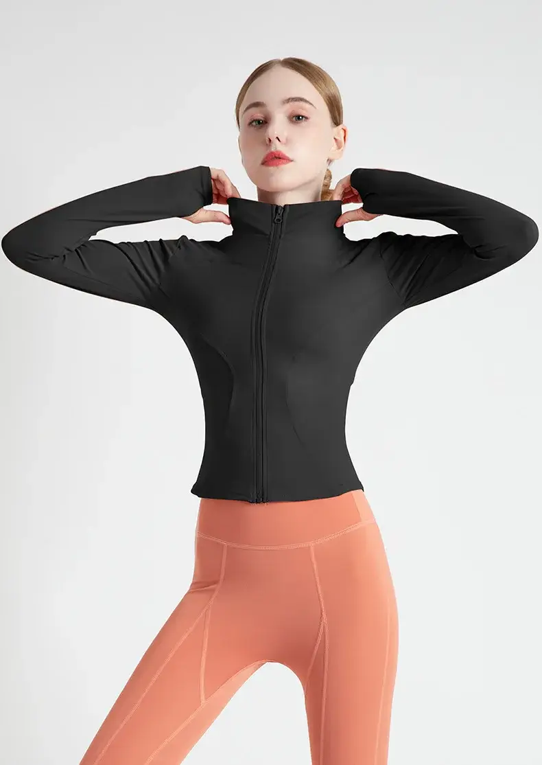 women yoga jacket, slim fit workout jacket, zip up gym coat, long sleeve fitness jacket, casual sportswear for women