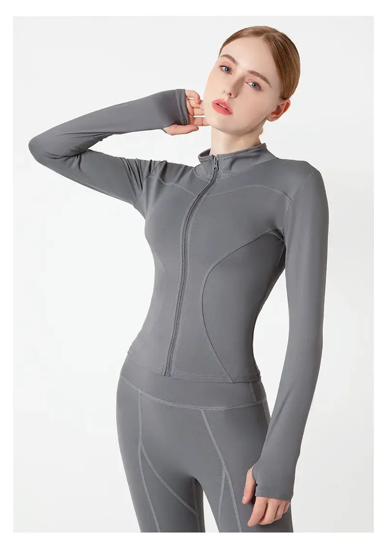 women yoga jacket, slim fit workout jacket, zip up gym coat, long sleeve fitness jacket, casual sportswear for women
