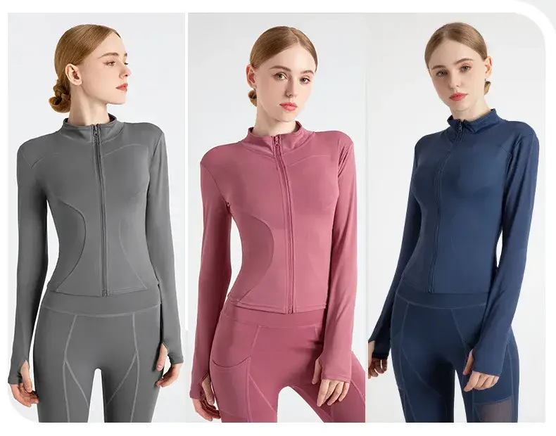 women yoga jacket, slim fit workout jacket, zip up gym coat, long sleeve fitness jacket, casual sportswear for women