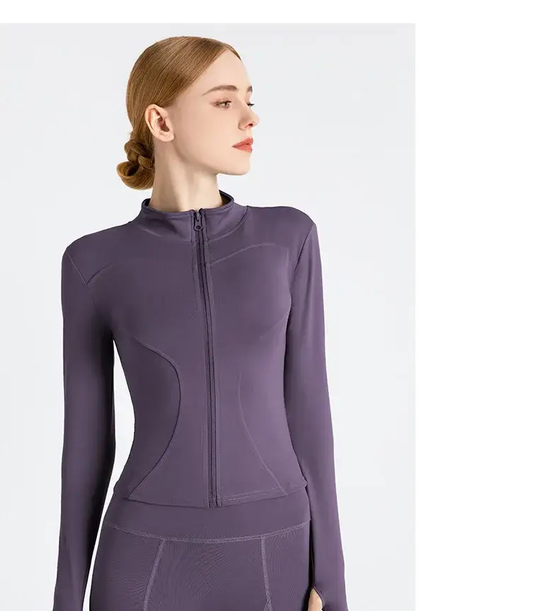 women yoga jacket, slim fit workout jacket, zip up gym coat, long sleeve fitness jacket, casual sportswear for women