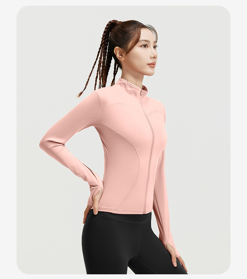 high neck yoga jacket, slim fit athletic top, breathable workout jacket, lightweight gym coat, women yoga zip up