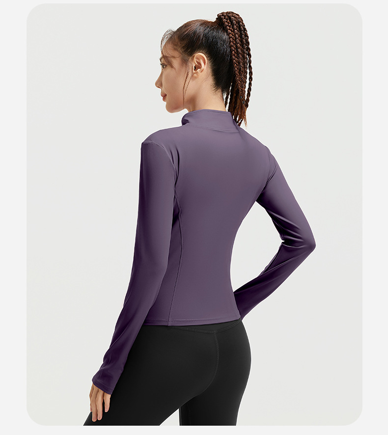high neck yoga jacket, slim fit athletic top, breathable workout jacket, lightweight gym coat, women yoga zip up