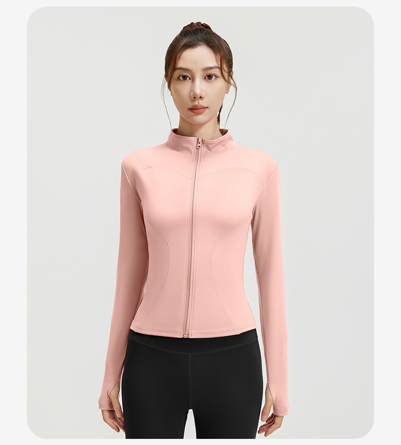 high neck yoga jacket, slim fit athletic top, breathable workout jacket, lightweight gym coat, women yoga zip up