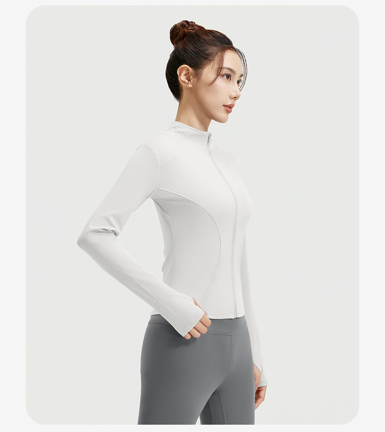 high neck yoga jacket, slim fit athletic top, breathable workout jacket, lightweight gym coat, women yoga zip up