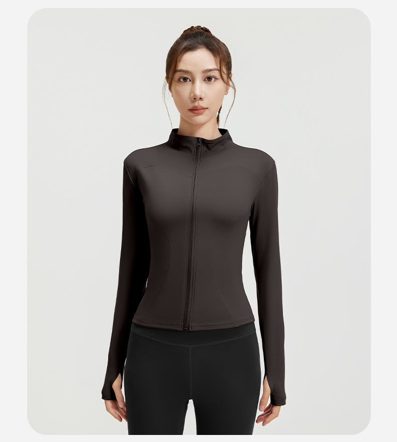 high neck yoga jacket, slim fit athletic top, breathable workout jacket, lightweight gym coat, women yoga zip up