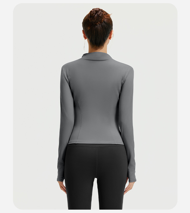 high neck yoga jacket, slim fit athletic top, breathable workout jacket, lightweight gym coat, women yoga zip up