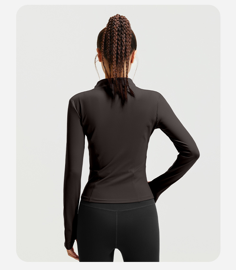 high neck yoga jacket, slim fit athletic top, breathable workout jacket, lightweight gym coat, women yoga zip up