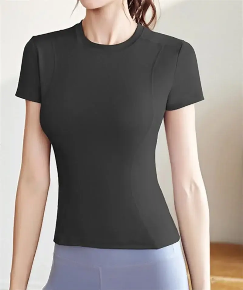 women yoga t-shirt, slim fit workout top, quick dry short sleeve, crew neck sports tee, fitness yoga blouse